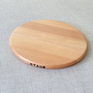 STAUB cast iron accessory, Round Magnetic Wood Trivet, 9 inch, NEW